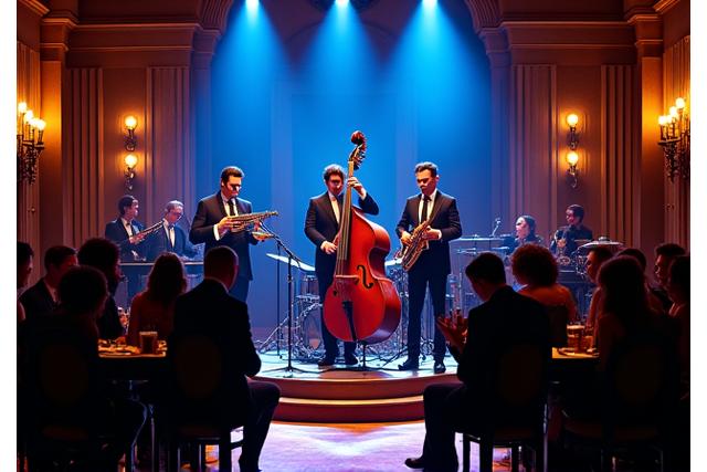 カフェでジャズを演奏するミュージシャン